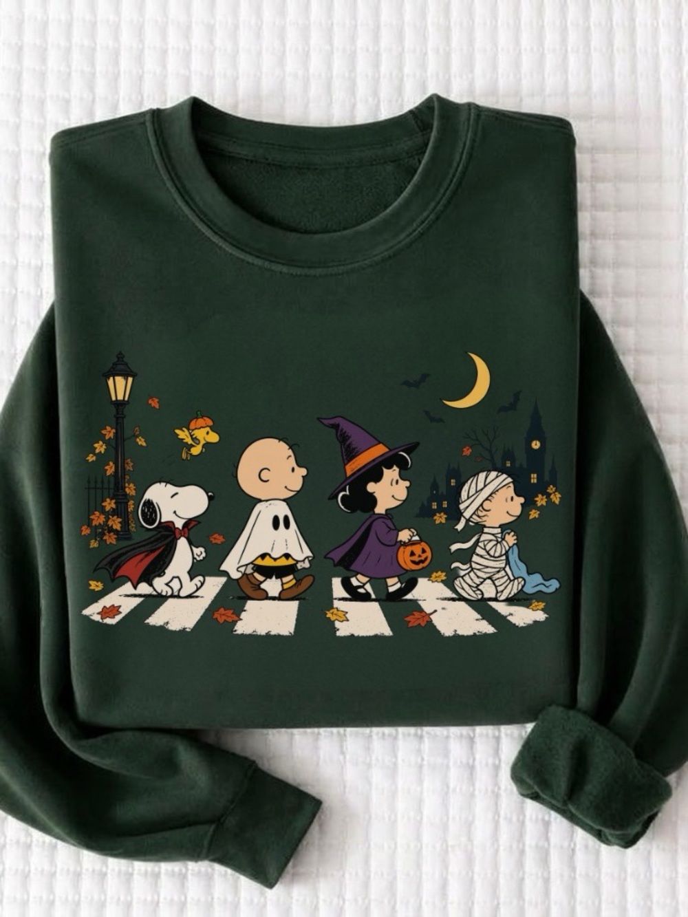 Vintage Peanuts Halloween Abbey Road Sweatshirt Graphic Sweatshirt Forest Green